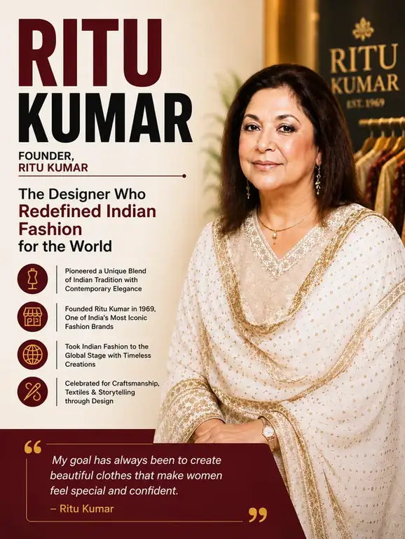 Ritu Kumar started designing in Kolkata in 1969, and effectively founded Indian fashion as an industry